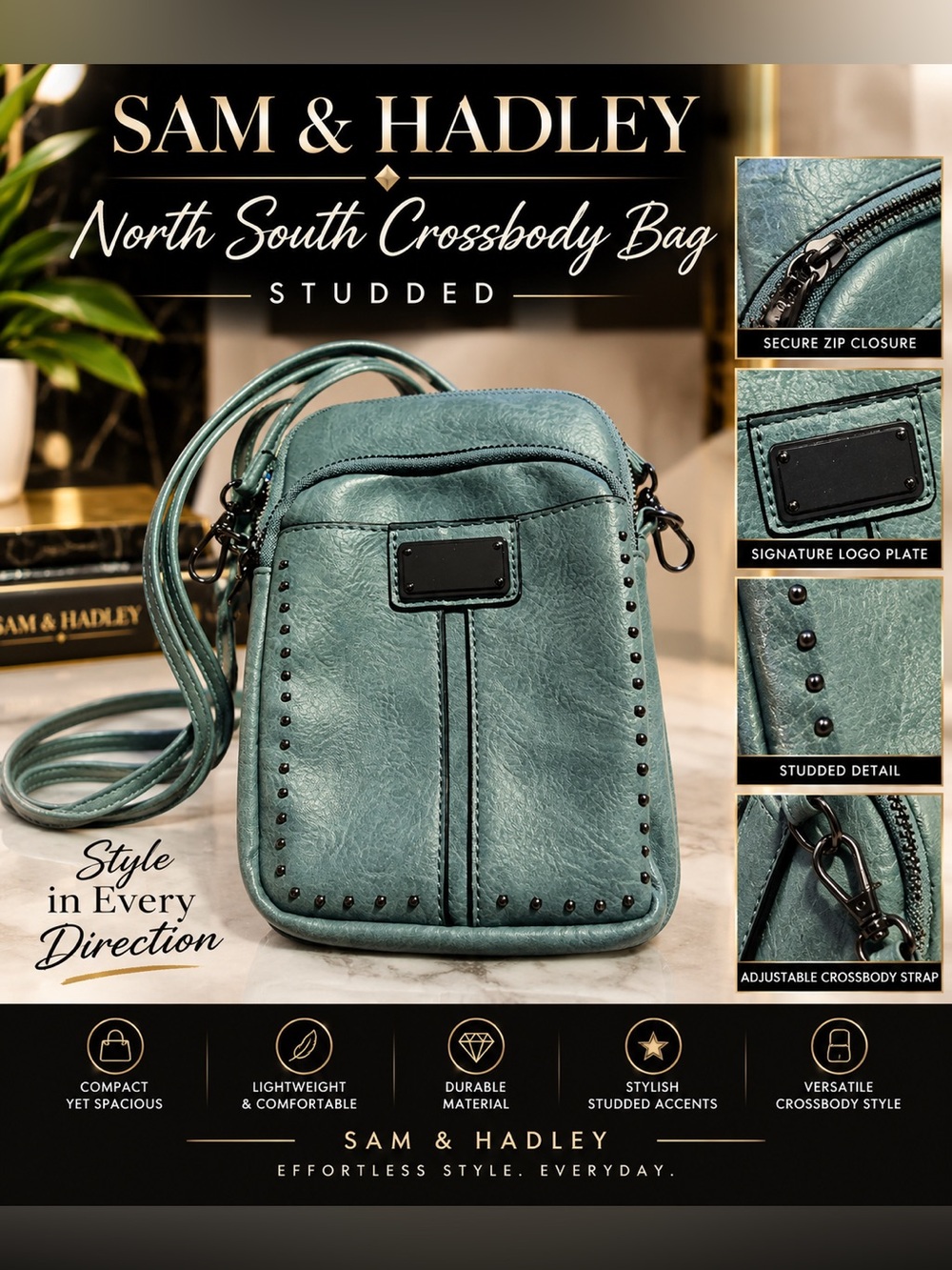 Sam & Hadley Teal Studded Crossbody Bag